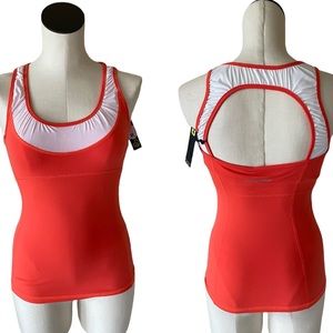 NWT STRAIGHTDOWN Mesh Ruched Open Back Top Orange XS